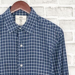 EVISU Men's Button up Shirt Long Sleeve Blue check Cotton Size Small